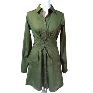 NWT GB Dillard's Olive Green Button-Up Shirt Corset Dress Sz XS Cotton